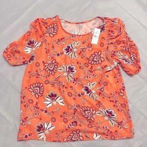 Loft Outlet Short Sleeve Salmon Floral Blouse